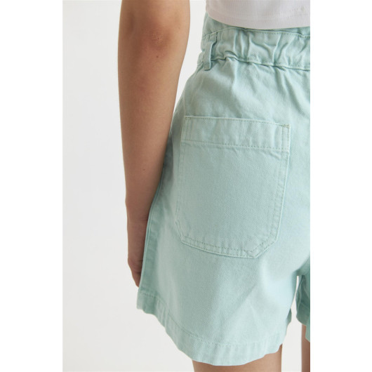 High Waist Women's Mint Green Denim Shorts