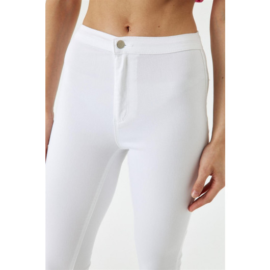 High Waist Lycra Skinny White Women's Jeans
