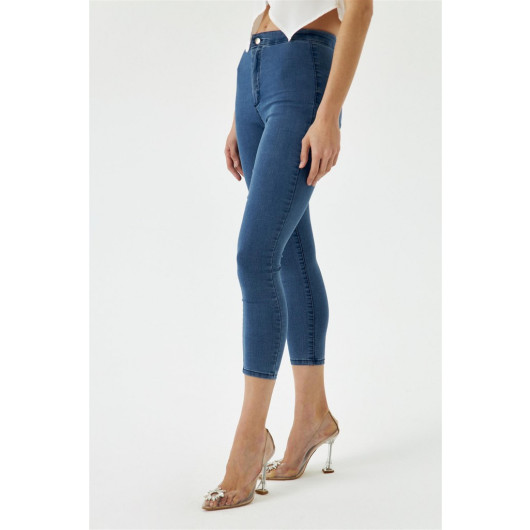 High Waist Lycra Skinny Blue Women's Jeans