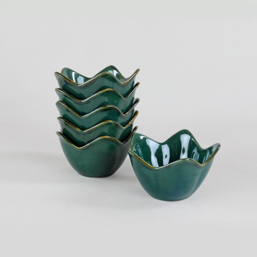 Nuts / Sauce Dish With Lily Flower Design 12 Cm 6 Pieces Emerald Color