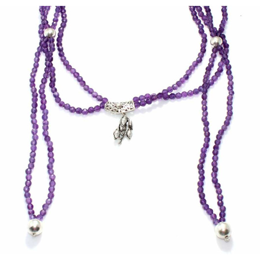 925 Sterling Silver Amethyst Stone Long Necklace