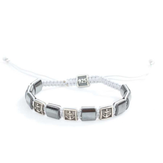925 Silver Sea Anchor Pattern And Hematite Stone Thread Bracelet