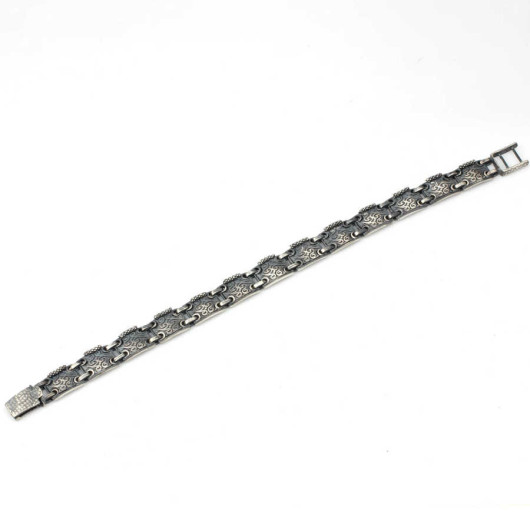 925 Silver Patterned Bracelet, Black