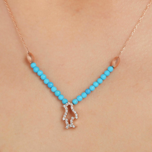 925 Sterling Silver Turquoise And Zircon Stone Penguin Necklace