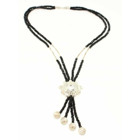925 Sterling Silver Onyx Stone Fringe Necklace