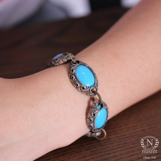 Sultana Gulbahar Bracelet With Turquoise Stone - Nusret Taki Jewelry