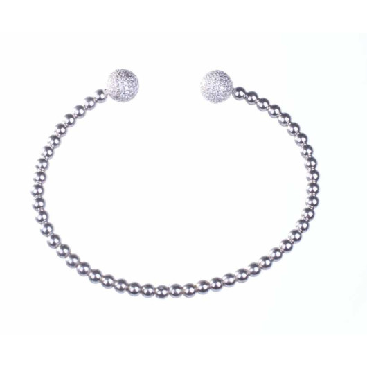 925 Sterling Silver Bracelet With White Stone Balls