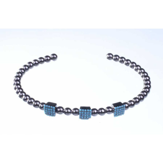 Women's Bracelet, Silver 925, Plated With Black Rhodium And Decorated With Turquoise Stones