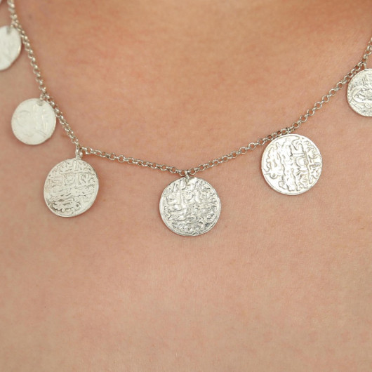 925 Sterling Silver Old Ottoman Coin/Monogram Necklace