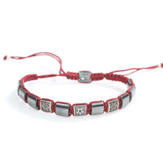 925 Silver Star Pattern And Hematite Stone Threaded Bracelet