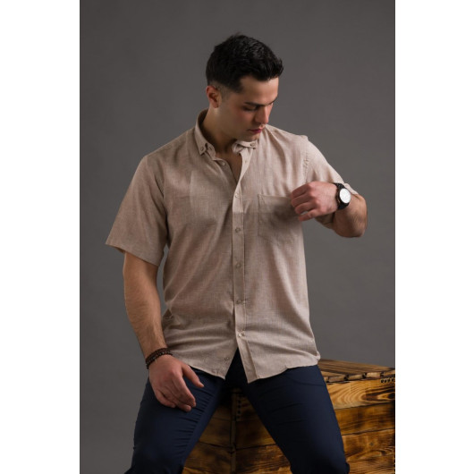 Advante Short Sleeve Pocket Comfortable Cut Collar Button Thin Linen Shirt