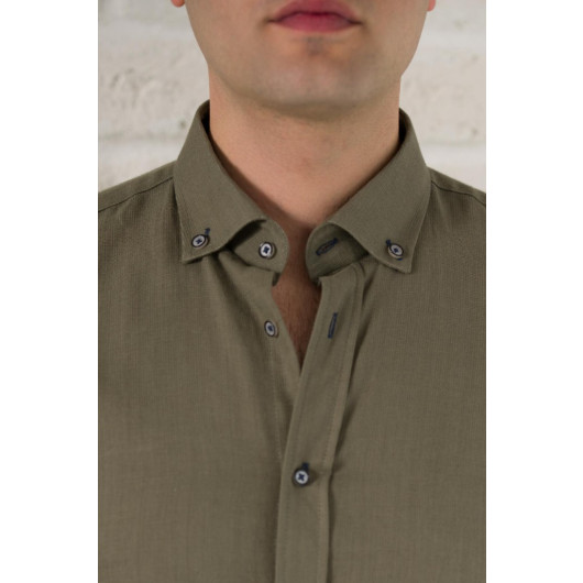 Textured Slimfite Men's Shirt With Advante Collar Buttons