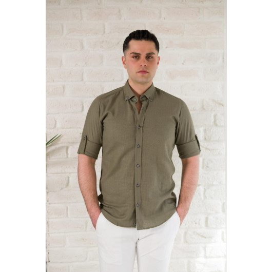 Textured Slimfite Men's Shirt With Advante Collar Buttons