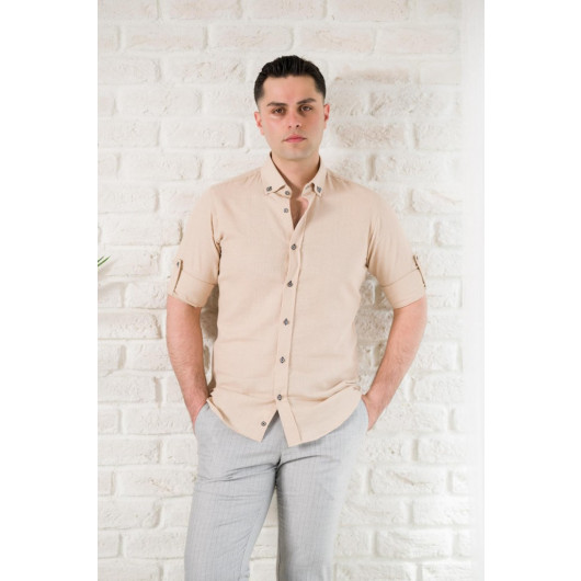 Textured Slimfite Men's Shirt With Advante Collar Buttons