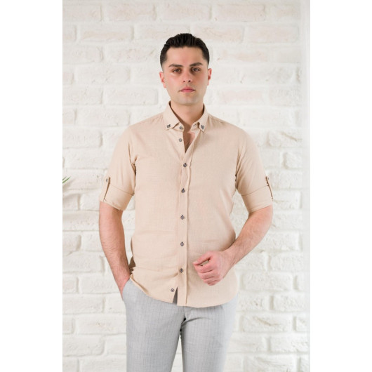 Textured Slimfite Men's Shirt With Advante Collar Buttons