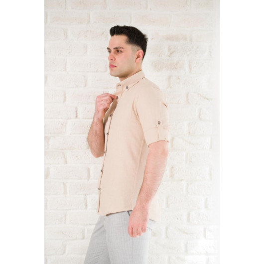 Textured Slimfite Men's Shirt With Advante Collar Buttons