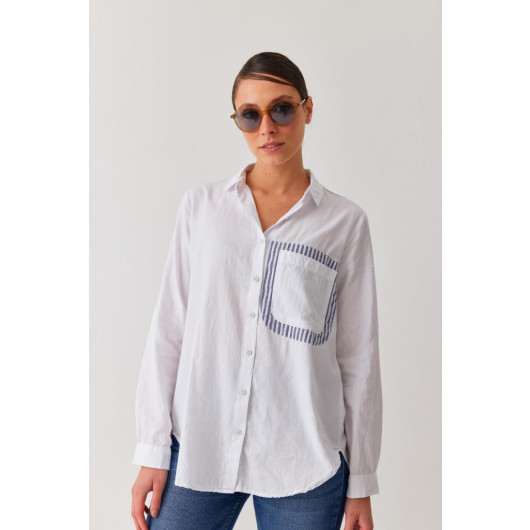 Back Window Detailed Linen Pocket White Shirt