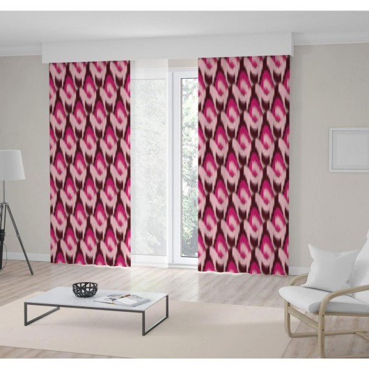 Printed Backdrop Curtain Pink Fuchsia Claret Red Color Ikat Patterned Batik