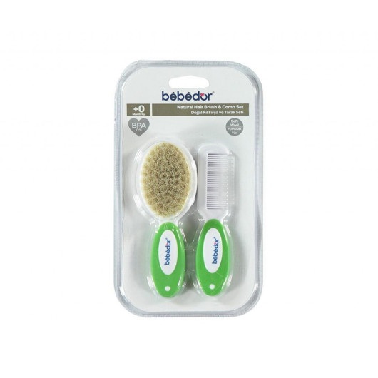 Bebedor 573 Natural Hair Brush And Comb Set - Green