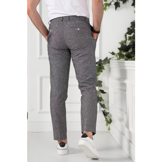 Regular Fit Linen Men's Jogger Trousers With Drawstring Waist