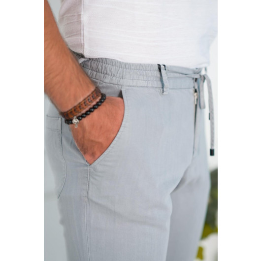 Elastic Waist Summer Thin Tencel Fabric Yarn Regular Fit Men's Jogger Trousers