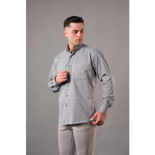 Bican Men's Wide Cut Patterned Thick Fabric Winter Shirt With Pockets