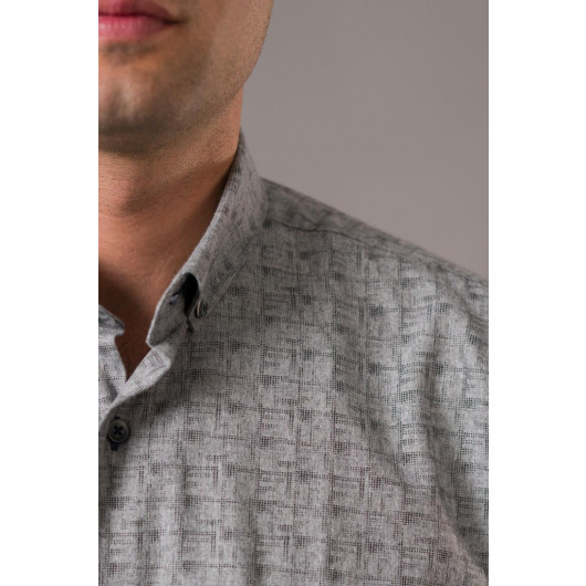 Bican Men's Wide Cut Patterned Thick Fabric Winter Shirt With Pockets