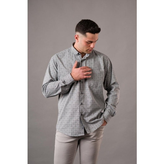 Bican Men's Wide Cut Patterned Thick Fabric Winter Shirt With Pockets