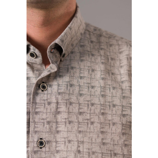 Bican Men's Wide Cut Patterned Thick Fabric Winter Shirt With Pockets