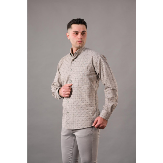 Bican Men's Wide Cut Patterned Thick Fabric Winter Shirt With Pockets