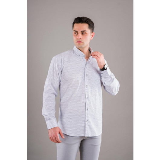 Bican Classic Cut Patterned Long Sleeve Shirt With Pockets