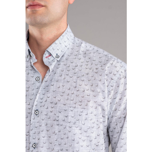 Bican Classic Cut Patterned Long Sleeve Shirt With Pockets