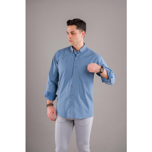 Bican Classic Cut Patterned Long Sleeve Shirt With Pockets