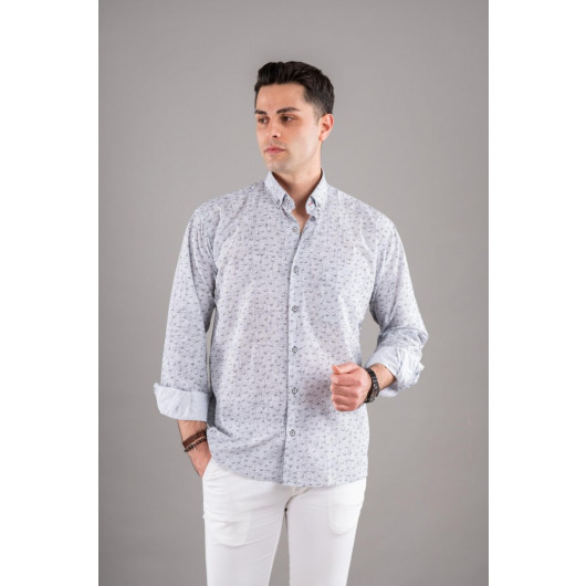 Bican Classic Cut Patterned Long Sleeve Shirt With Pockets