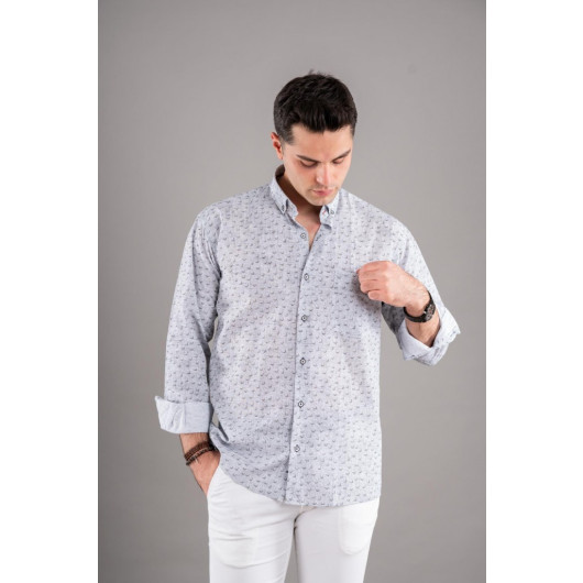 Bican Classic Cut Patterned Long Sleeve Shirt With Pockets