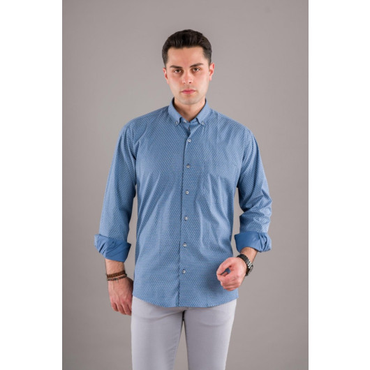 Bican Classic Cut Patterned Long Sleeve Shirt With Pockets