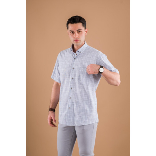 Bican Classic Cut Men's Shirt With Pocket Plaid Pattern Cotton