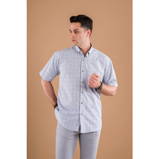 Bican Classic Cut Men's Shirt With Pocket Plaid Pattern Cotton