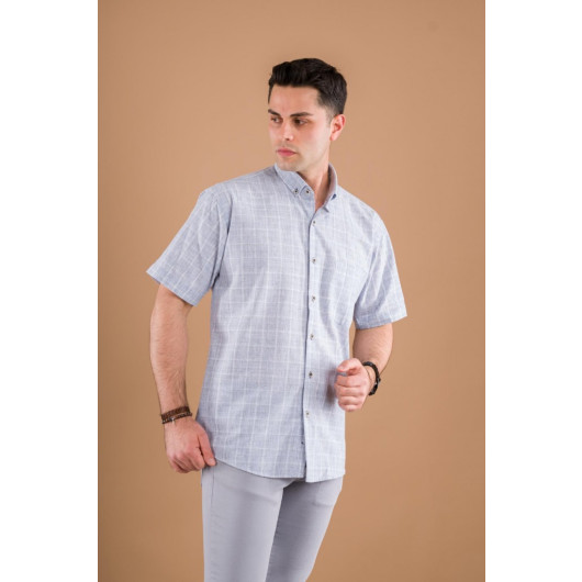 Bican Classic Cut Men's Shirt With Pocket Plaid Pattern Cotton