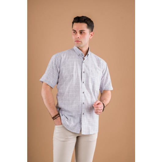 Bican Classic Cut Men's Shirt With Pocket Plaid Pattern Cotton