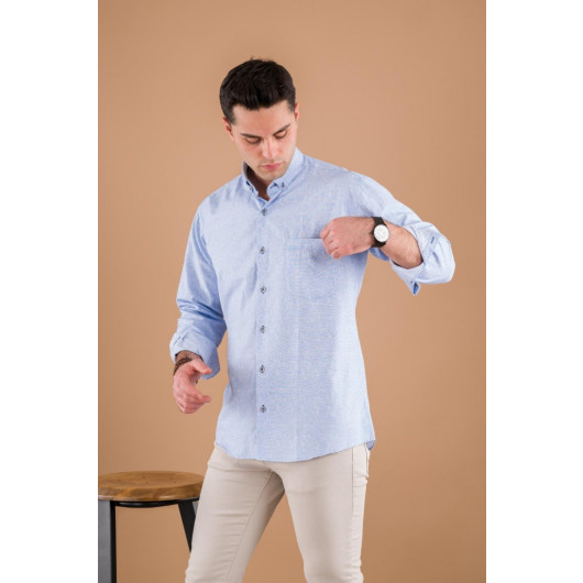 Bican Classic Cut Shirt With Pocket Patterned Cotton Long Sleeve Shirt