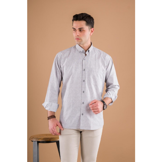 Bican Classic Cut Shirt With Pocket Patterned Cotton Long Sleeve Shirt