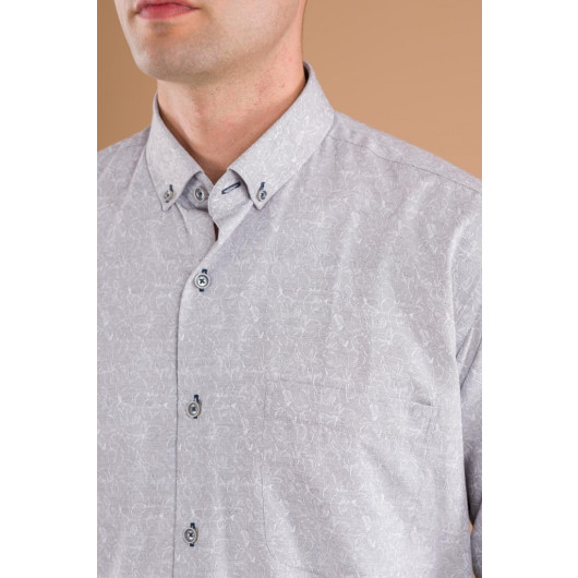 Bican Classic Cut Shirt With Pocket Patterned Cotton Long Sleeve Shirt