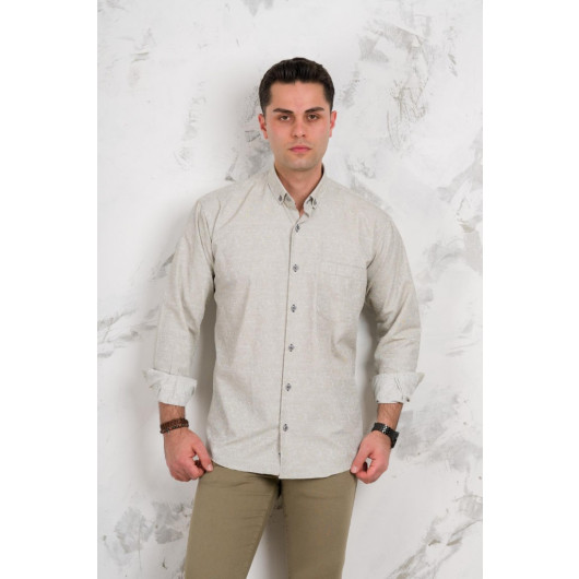 Bican Classic Cut Shirt With Pocket Patterned Cotton Long Sleeve Shirt