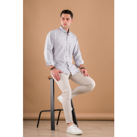 Bican Classic Cut Shirt With Pocket Patterned Cotton Long Sleeve Shirt