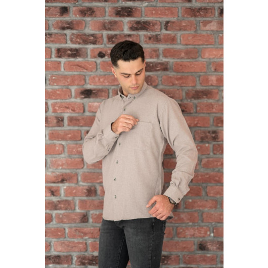 Bican Comfortable Cut Thick Fabric Men's Shirt With Pockets