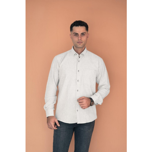 Bican Comfortable Cut Thick Fabric Men's Shirt With Pockets