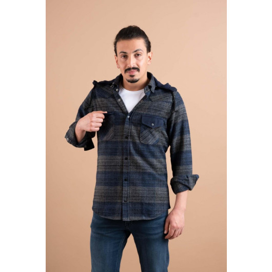 Double Pocket Slimfit Hooded Men's Lumberjack Shirt