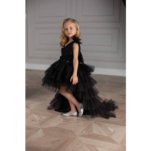 Tiered Children's Evening Dress With Detachable Tail - Children's Dress - Children's Evening Dress With Pull-Out Tail