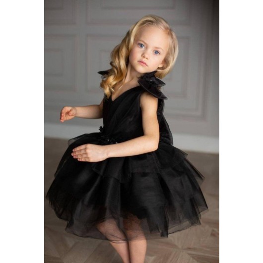 Tiered Children's Evening Dress With Detachable Tail - Children's Dress - Children's Evening Dress With Pull-Out Tail
